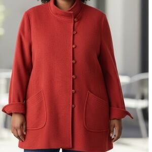 Oscar de la Renta Size 16 Orange Wool Angora Blend Button Up High Collar Coat